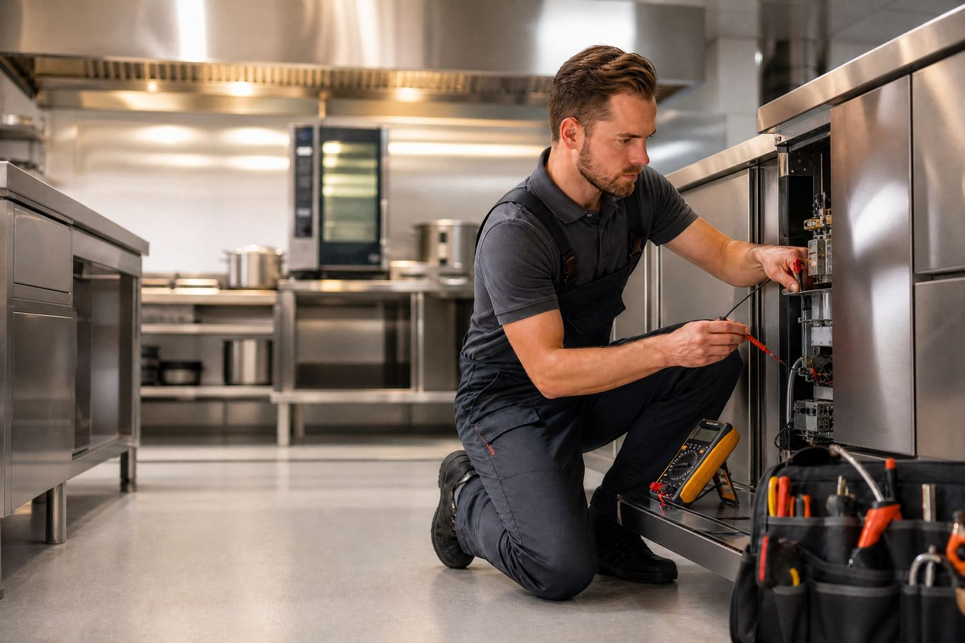 Técnico a reparar equipamento industrial