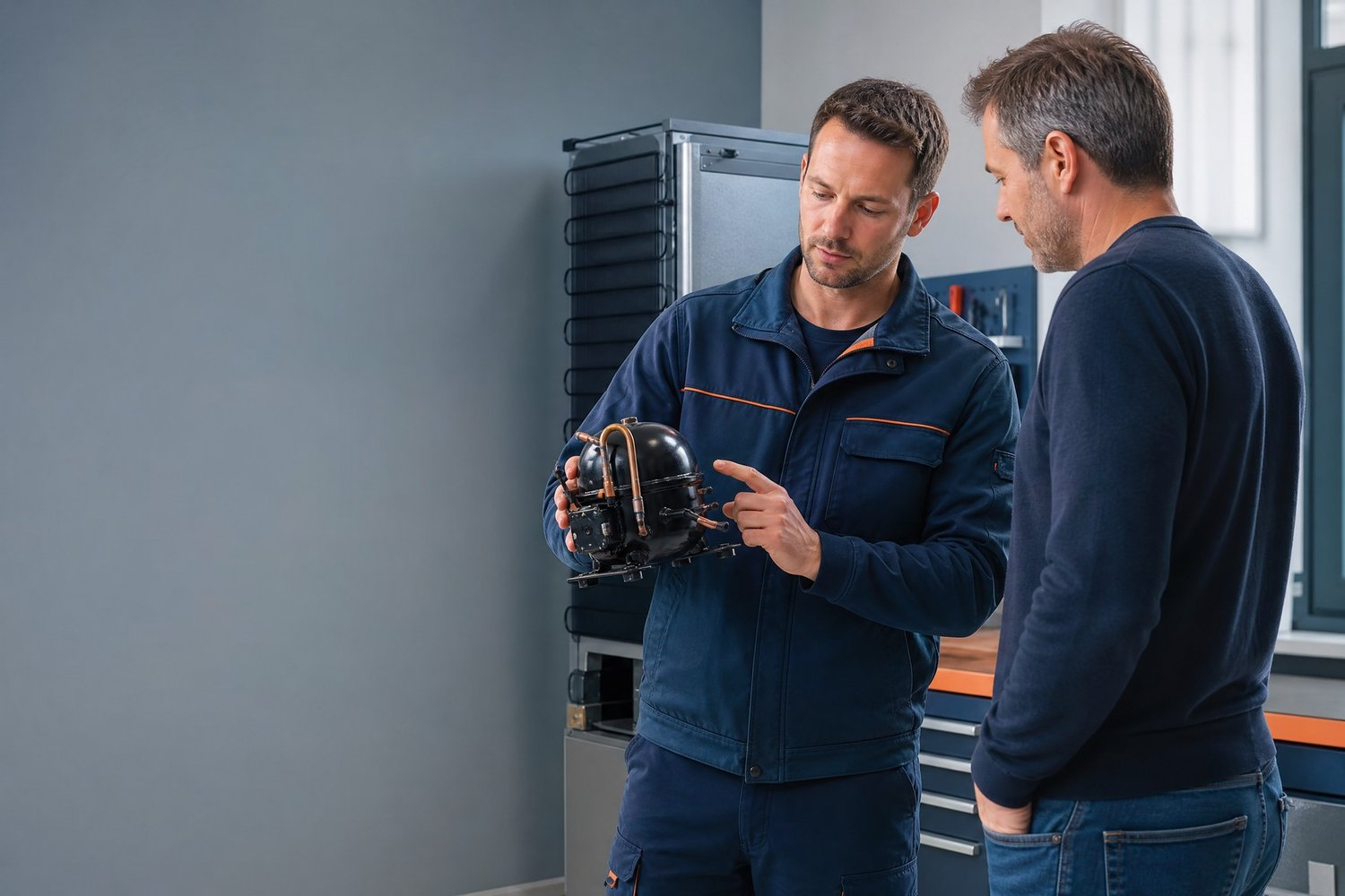 Técnicos MRA a analisar um equipamento de refrigeração